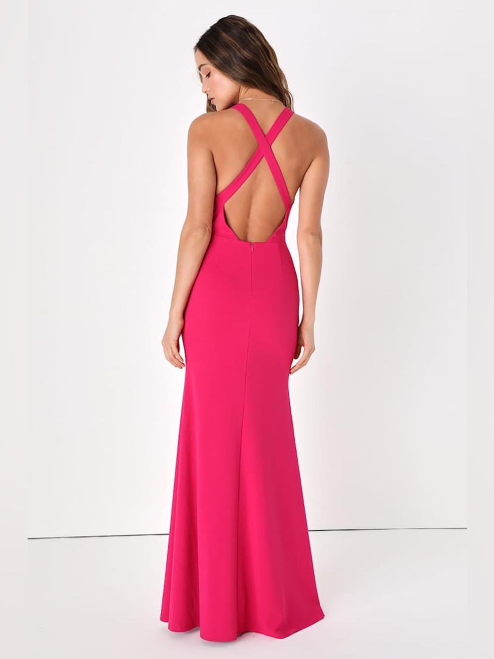 Lulus Pleased to Meet Me Magenta Backless Mermaid Maxi Dress Size Medium NWT - Picture 2 of 14